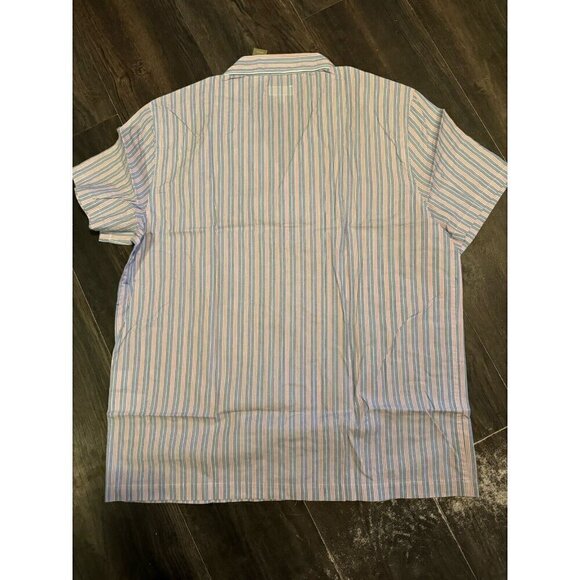 J. Crew PJ Top Men Large Blue Red Stripe Poplin Button Up Top Casual Comfort - Picture 3 of 10